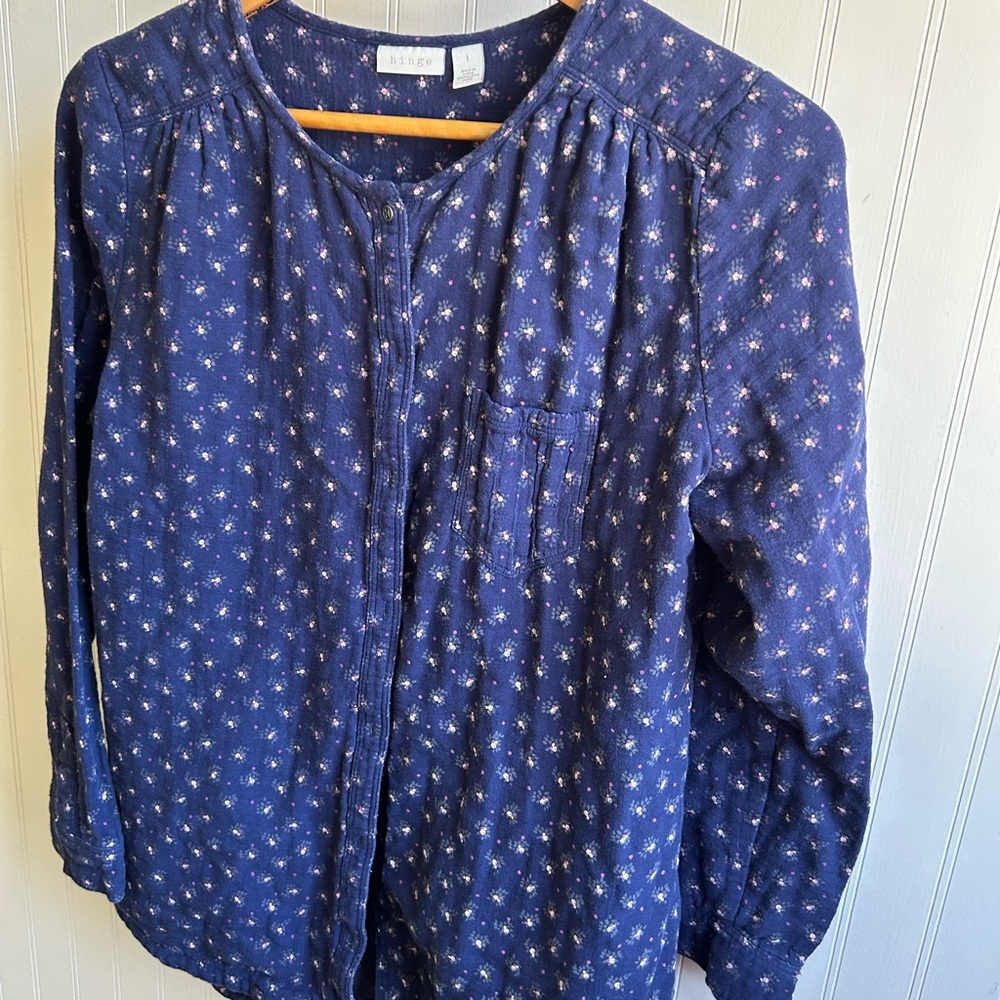 Hinge Navy Blue Floral Top